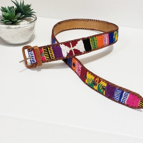Accessories - Vintage Leather Navajo Embroidered Belt*Sz 34*B*